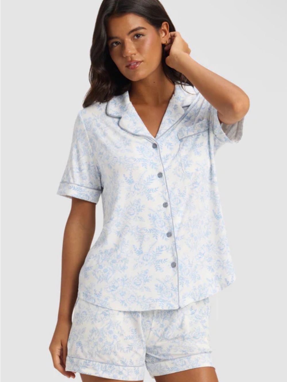 Cozy Earth Bamboo Stretch-Knit Short Sleeve Pajama Set Sky Toile Size S NWT